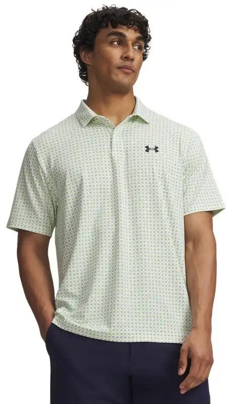 Under Armour Matchplay Printed mens polo, white/green