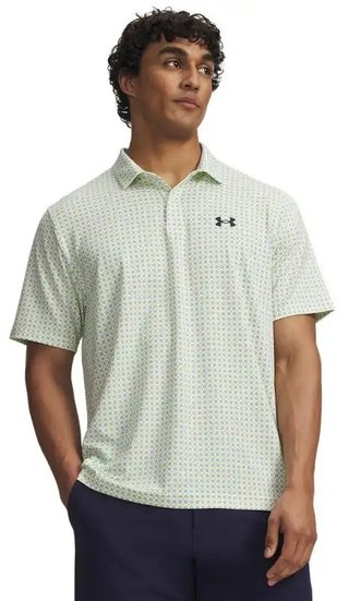 Under Armour Matchplay Printed mens polo, white/green