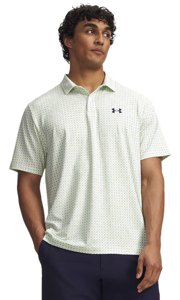 Under Armour Matchplay Printed mens polo, white/green