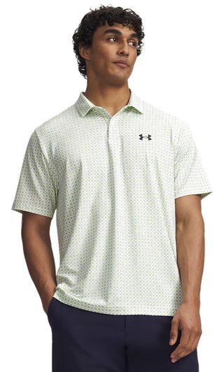 Under Armour Matchplay Printed mens polo, white/green