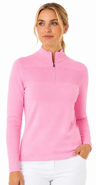 Callaway Soft Stretch Zip-Neck ladies sweater, cherry blossom