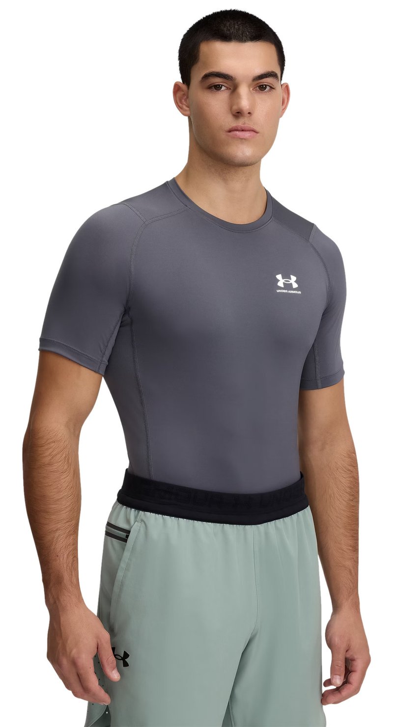 Under Armour HeatGear mens compression top, castlerock/white
