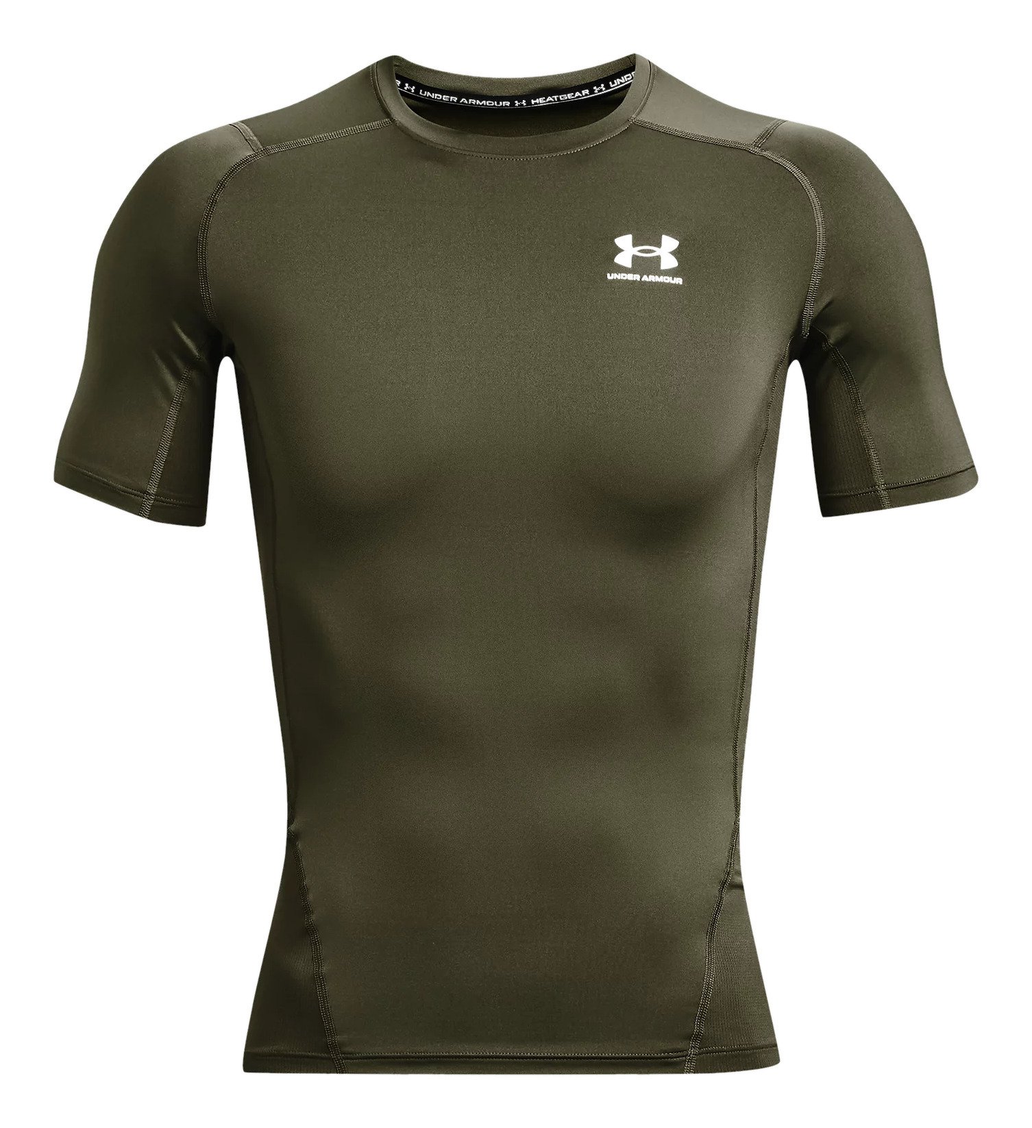 Under Armour HeatGear mens compression top, marine OD green/white
