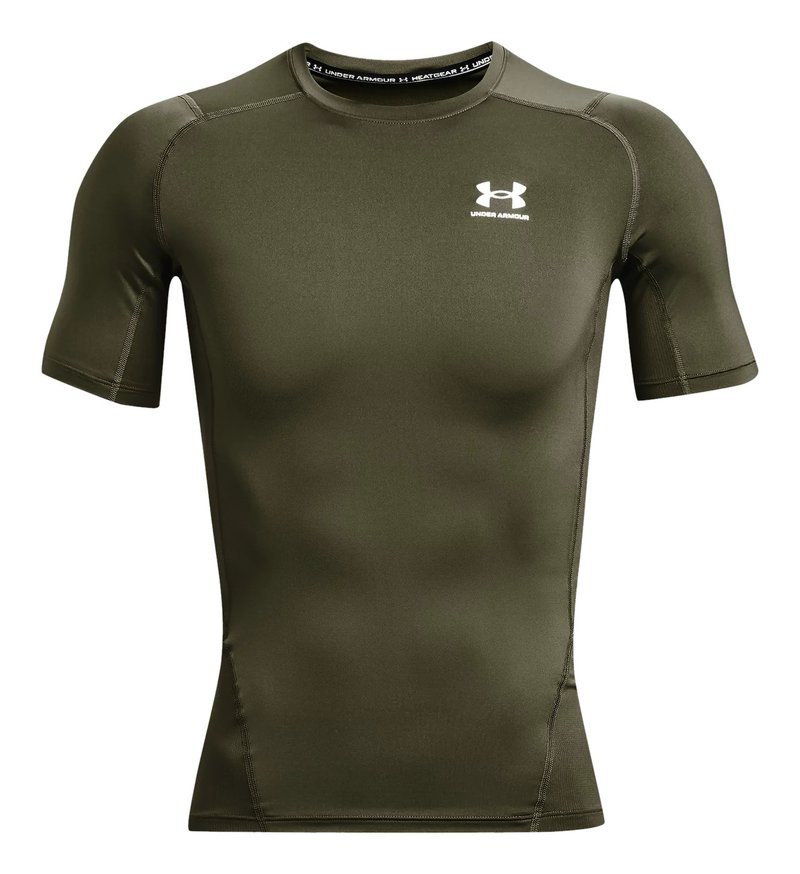 Under Armour HeatGear mens compression top, marine OD green/white