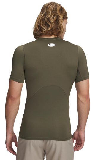 Under Armour HeatGear mens compression top, marine OD green/white