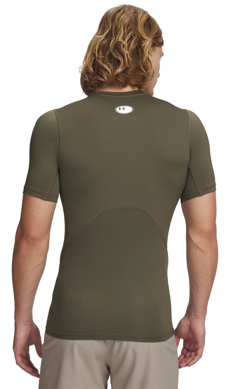Under Armour HeatGear mens compression top, marine OD green/white