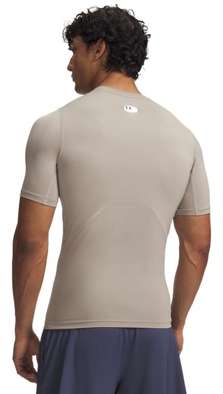Under Armour HeatGear mens compression top, timberwolf taupe/white