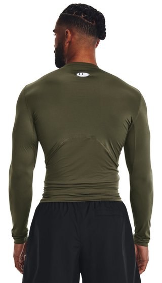 Under Armour HeatGear mens compression long sleeve shirt, marine OD green/white