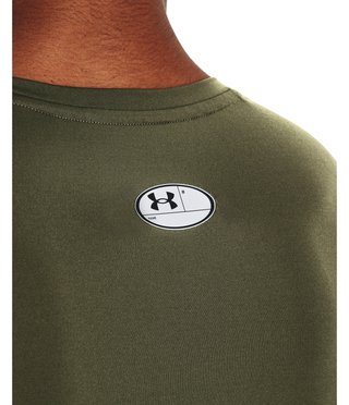 Under Armour HeatGear mens compression long sleeve shirt, marine OD green/white