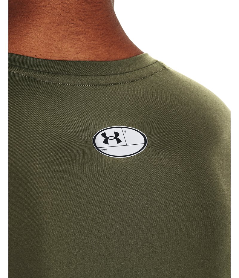 Under Armour HeatGear mens compression long sleeve shirt, marine OD green/white