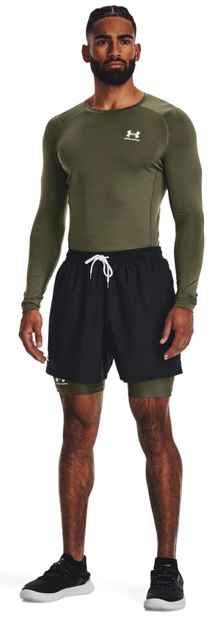 Under Armour HeatGear mens compression long sleeve shirt, marine OD green/white