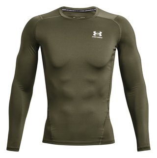 Under Armour HeatGear mens compression long sleeve shirt, marine OD green/white
