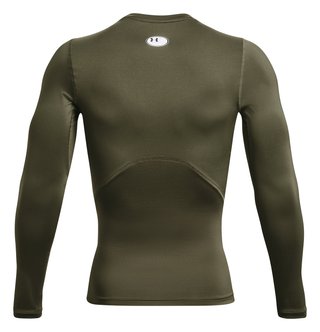 Under Armour HeatGear mens compression long sleeve shirt, marine OD green/white
