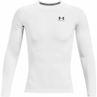 Under Armour HeatGear mens compression long sleeve shirt, white/black
