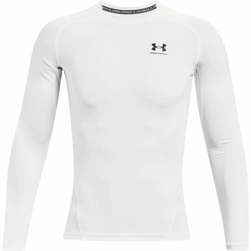Under Armour HeatGear mens compression long sleeve shirt, white/black