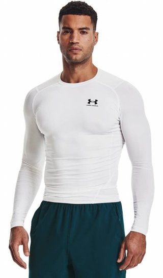 Under Armour HeatGear mens compression long sleeve shirt, white/black