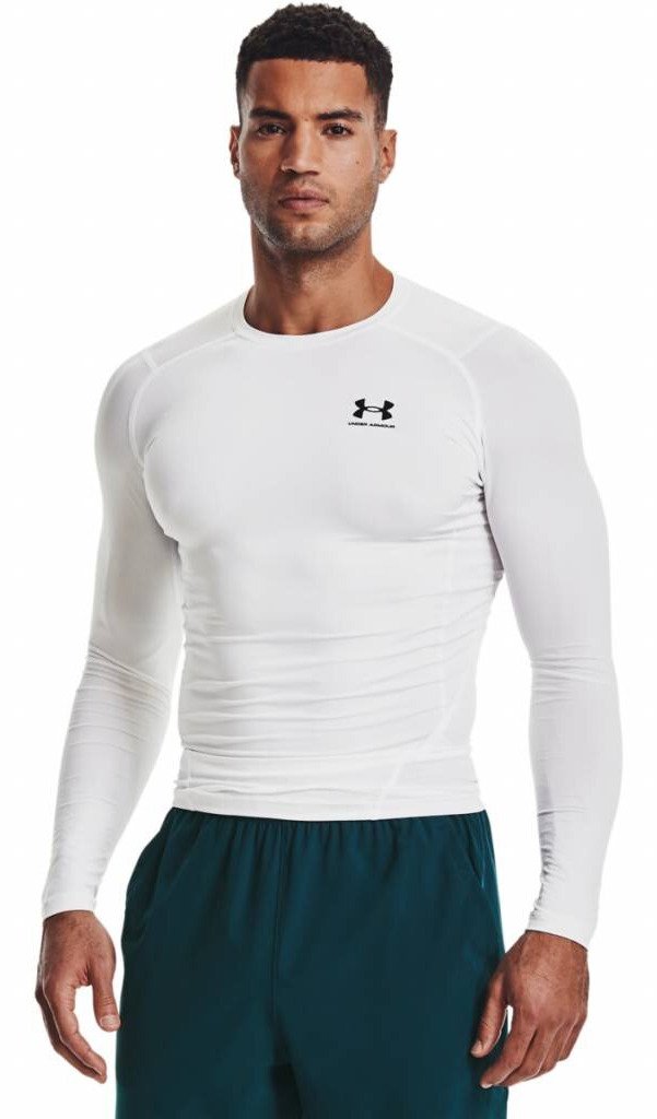 Under Armour HeatGear mens compression long sleeve shirt, white/black
