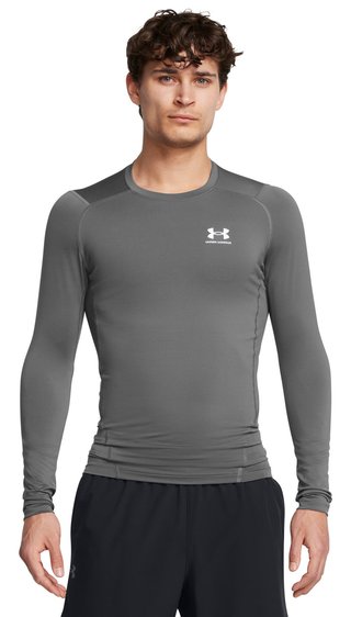Under Armour HeatGear mens compression long sleeve shirt, castlerock/white