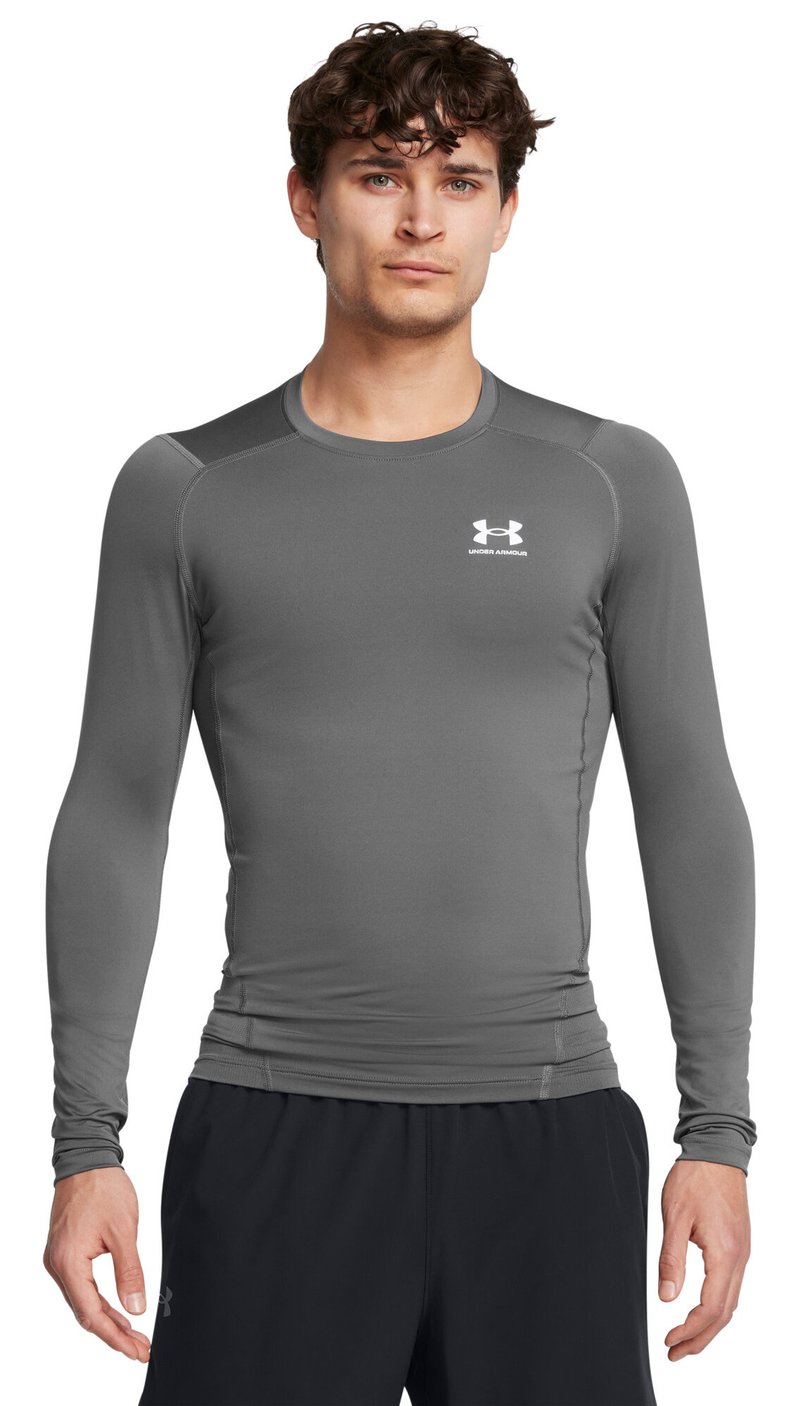 Under Armour HeatGear mens compression long sleeve shirt, castlerock/white