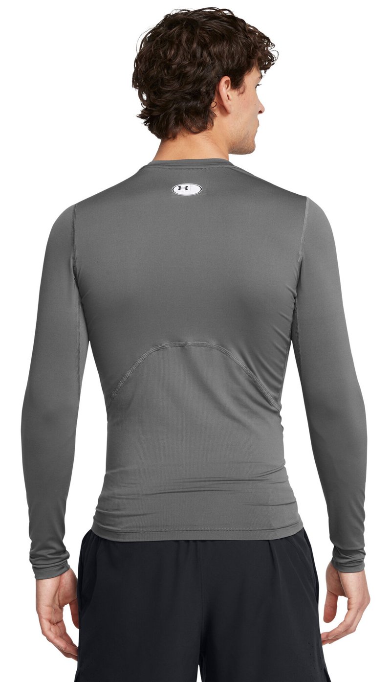 Under Armour HeatGear mens compression long sleeve shirt, castlerock/white