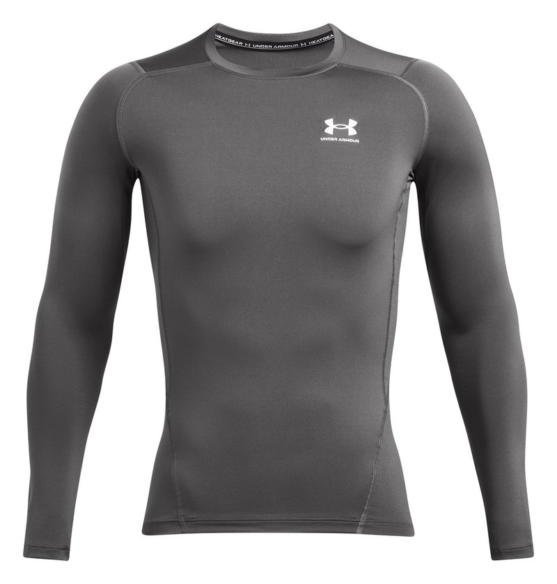 Under Armour HeatGear mens compression long sleeve shirt, castlerock/white