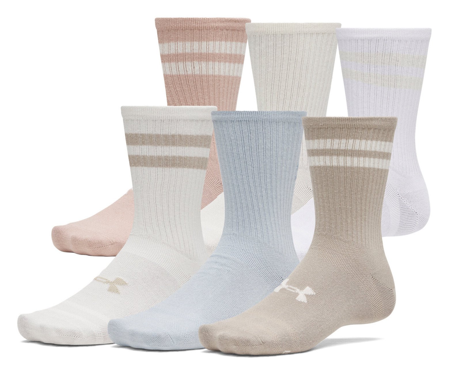 Under Armour Essential Crew unisex socks (6 pack), timberwolf taupe/white/stone
