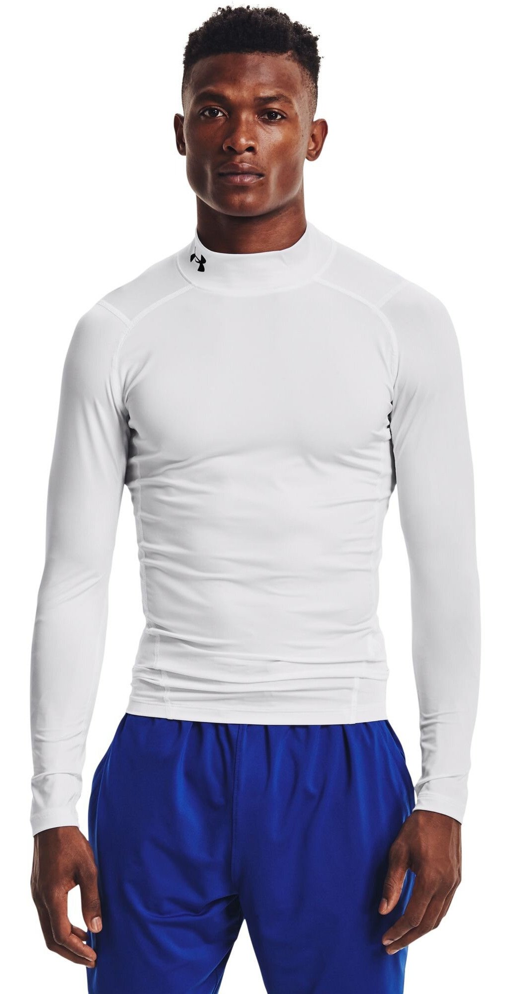 Under Armour HeatGear Comp Mock mens compression long sleeve t-shirt, white/black