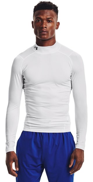 Under Armour HeatGear Comp Mock mens compression long sleeve t-shirt, white/black