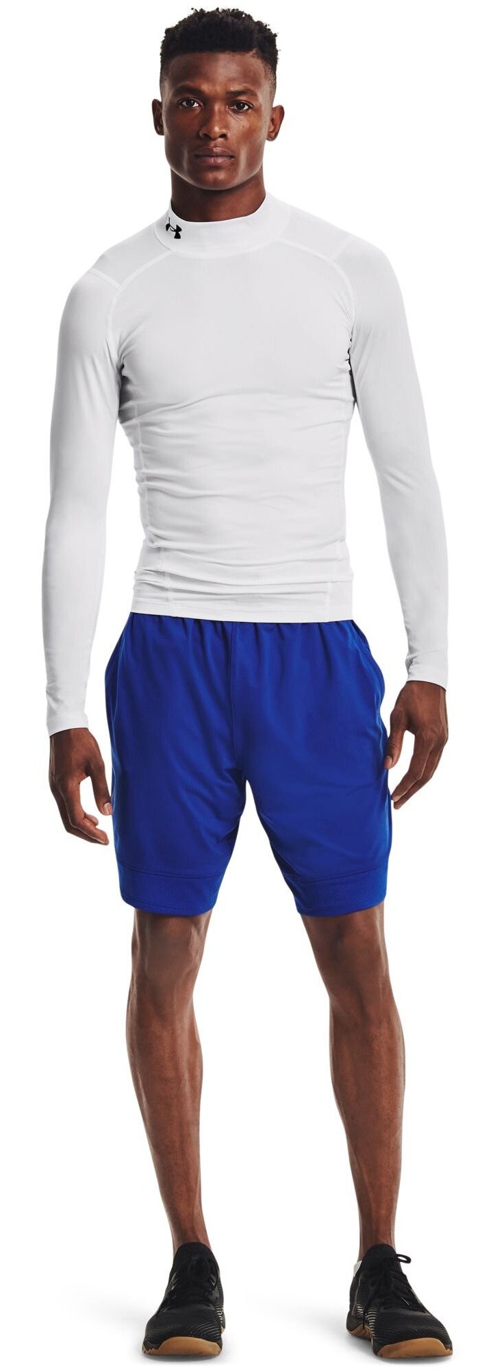 Under Armour HeatGear Comp Mock mens compression long sleeve t-shirt, white/black