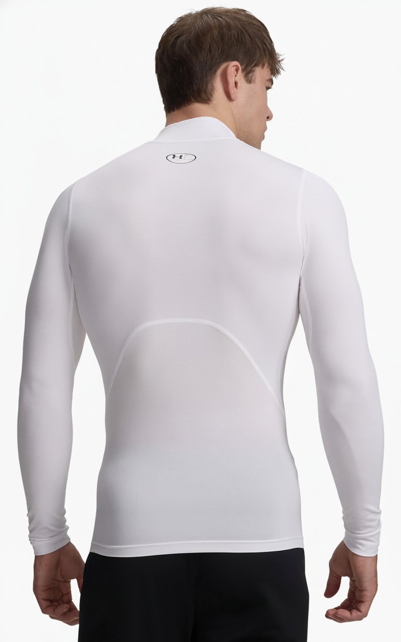 Under Armour HeatGear Comp Mock mens compression long sleeve t-shirt, white/black