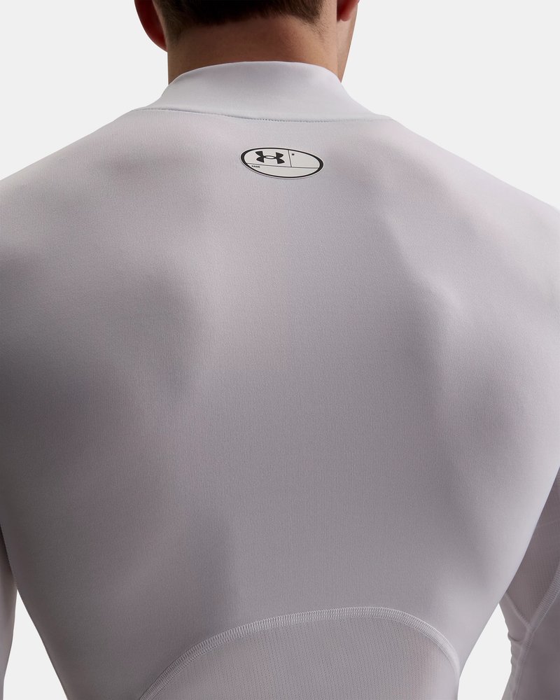 Under Armour HeatGear Comp Mock mens compression long sleeve t-shirt, white/black