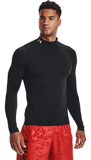 Under Armour HeatGear Comp Mock mens compression long sleeve t-shirt, black/white