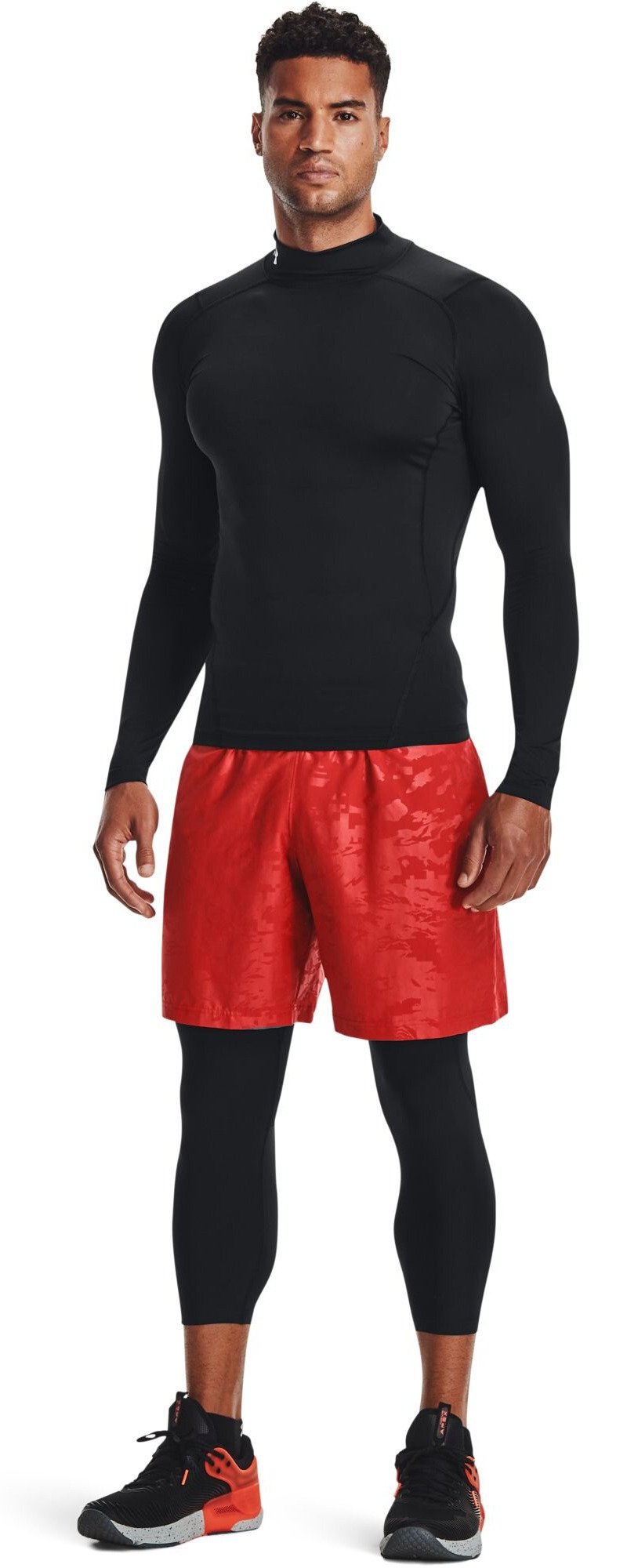 Under Armour HeatGear Comp Mock mens compression long sleeve t-shirt, black/white