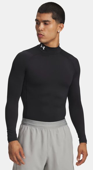 Under Armour HeatGear Comp Mock mens compression long sleeve t-shirt, black/white