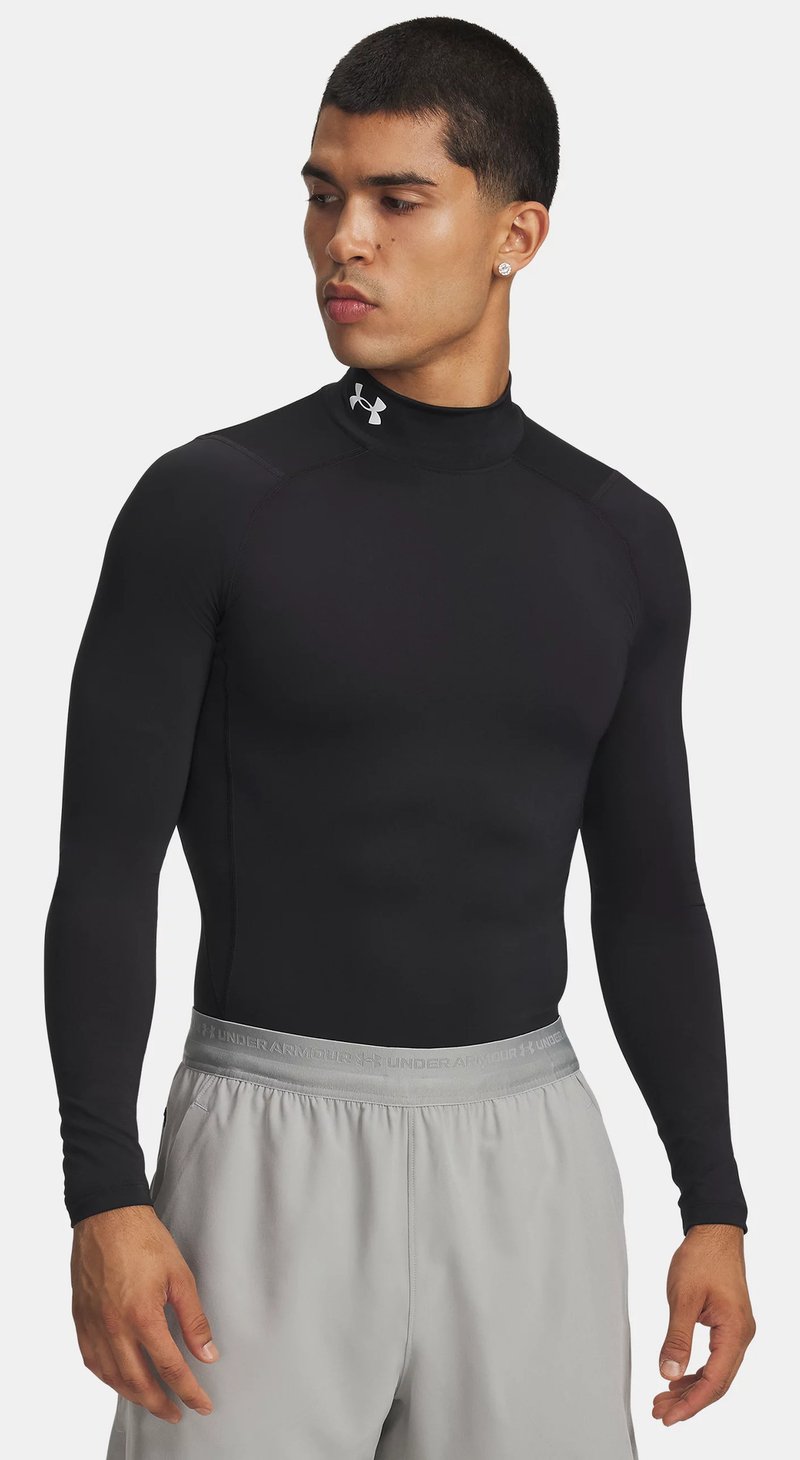 Under Armour HeatGear Comp Mock mens compression long sleeve t-shirt, black/white