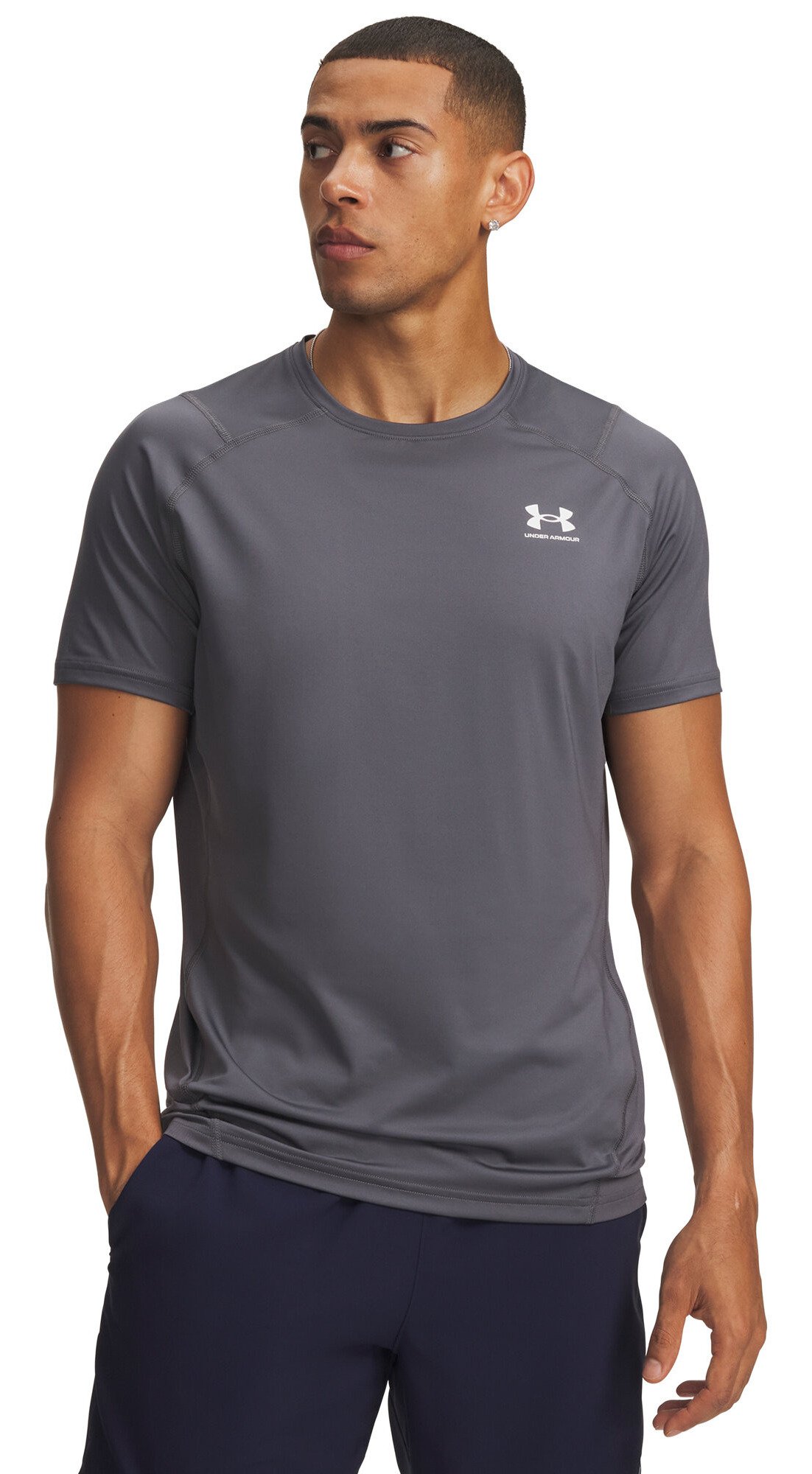Under Armour HeatGear Fitted S men's t-shirt, castlerock/white