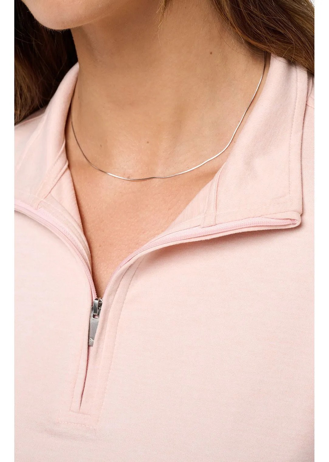 Travis Mathew Skyloft Light Zip longsleeve ladies polo, heather blush pink