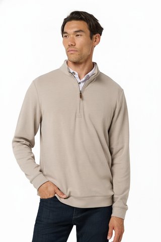 Travis Mathew Cloud men's sweater 1/4 zip, heather roasted cashew
