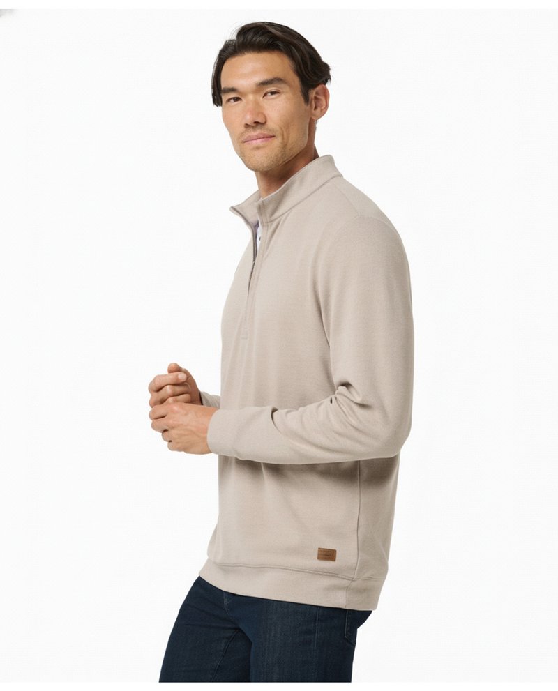 Travis Mathew Cloud men's sweater 1/4 zip, heather roasted cashew