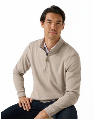 Travis Mathew Cloud men's sweater 1/4 zip, heather roasted cashew