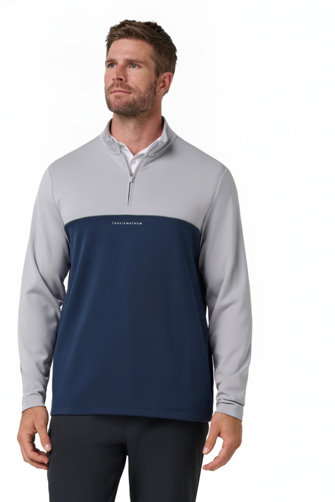 Travis Mathew Fibercloud Color Block Quarter Zip, light grey