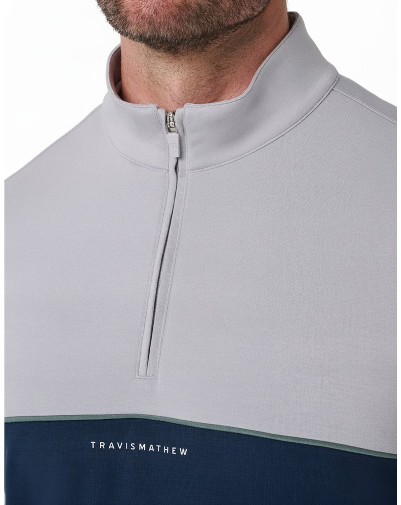 Travis Mathew Fibercloud Color Block Quarter Zip, light grey
