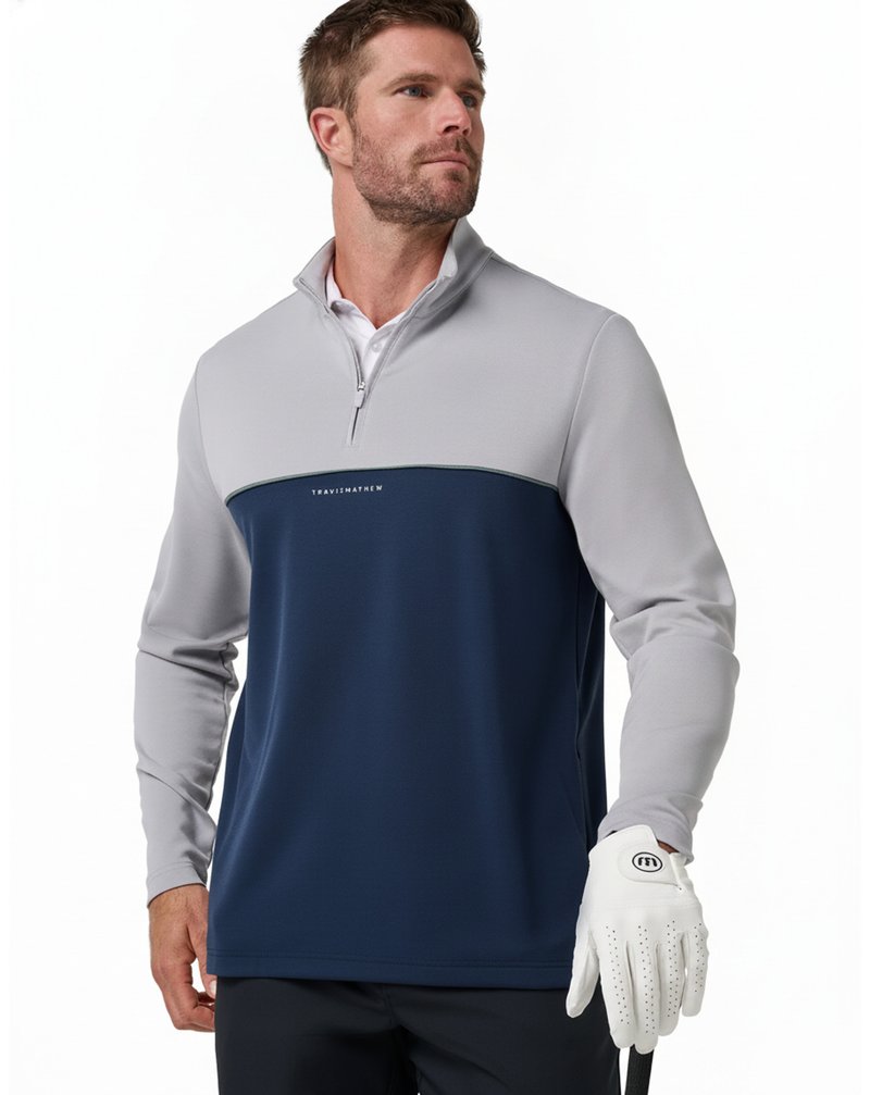 Travis Mathew Fibercloud Color Block Quarter Zip, light grey