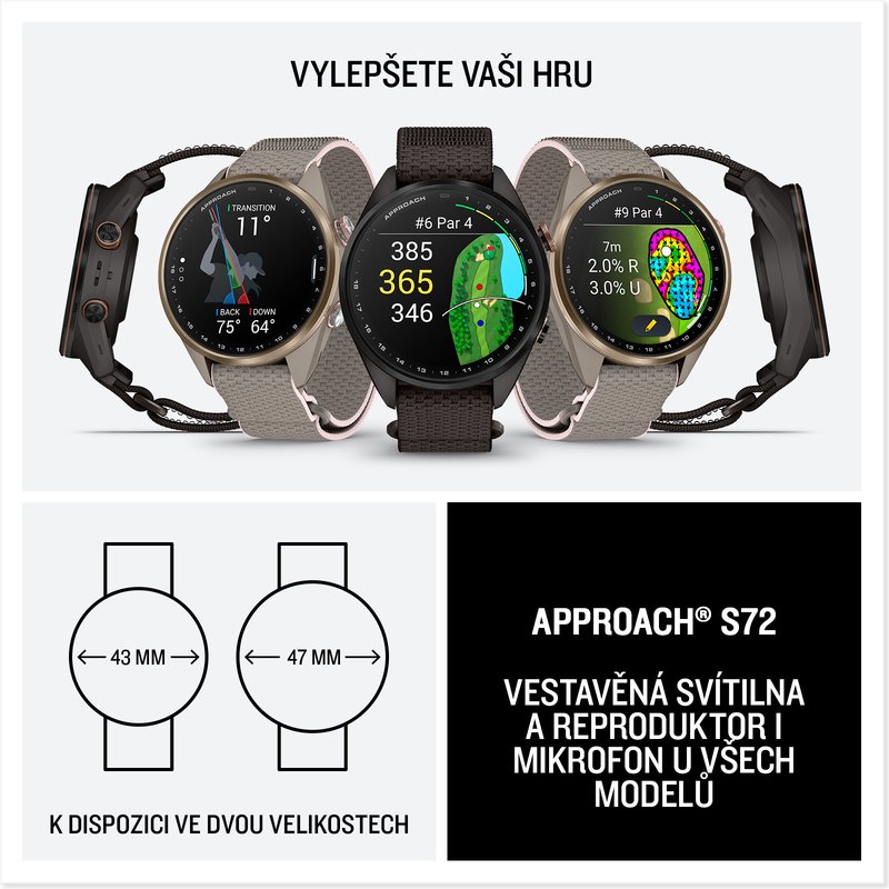 Garmin Approach S72 GPS watch, pebble grey, 43 mm