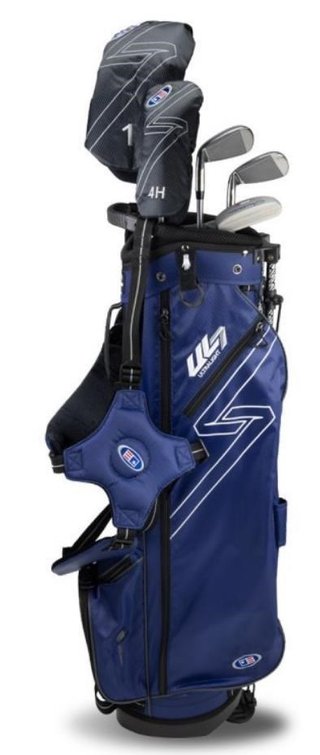 U.S. Kids Golf UL7-63 (160cm) W10 5-Club junior golf set, steel/graphite + stand bag, navy