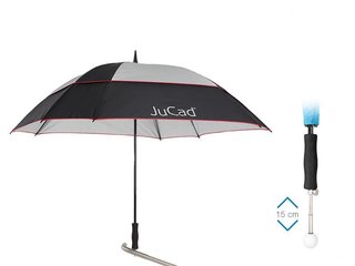 JuCad telescopic golf umbrella 68" square & windproof with pin, black/silver/red
