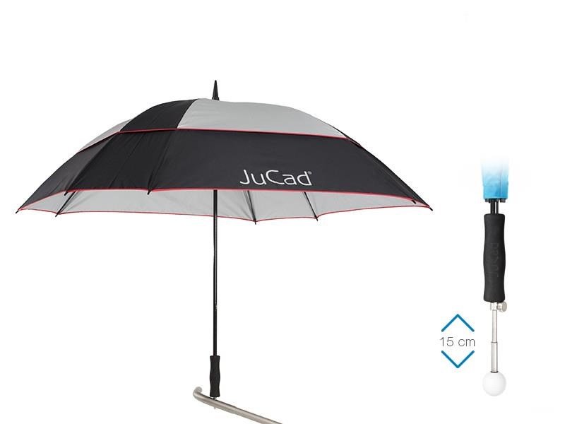 JuCad telescopic golf umbrella 68" square & windproof with pin, black/silver/red
