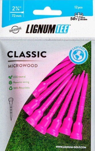 Lignum Tee 72mm (2 3/4") Punchy Pink Golf Tees, 12-Pack