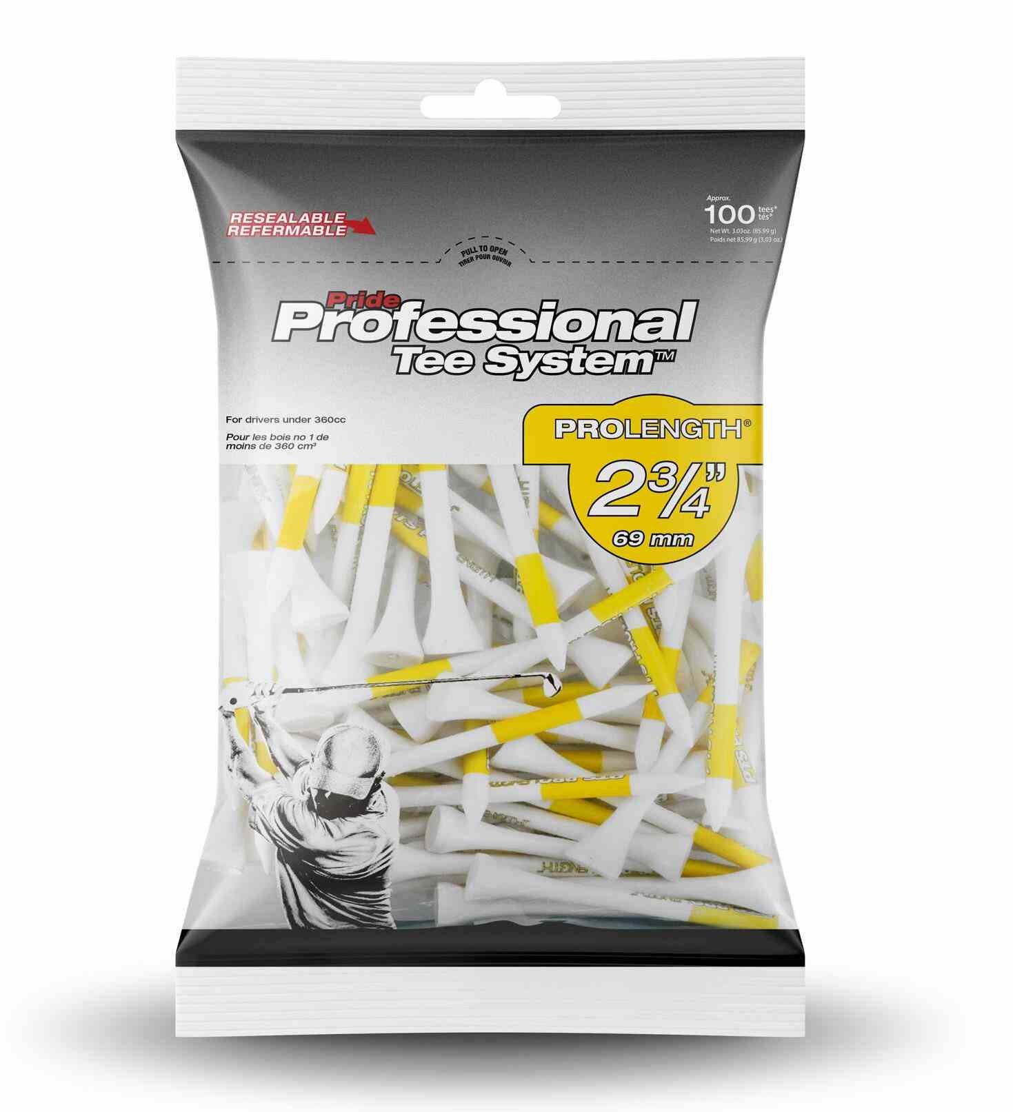 Pride Professional Tee System Prolength Yellow Wood Tees 69mm (2 3/4"), 100pcs