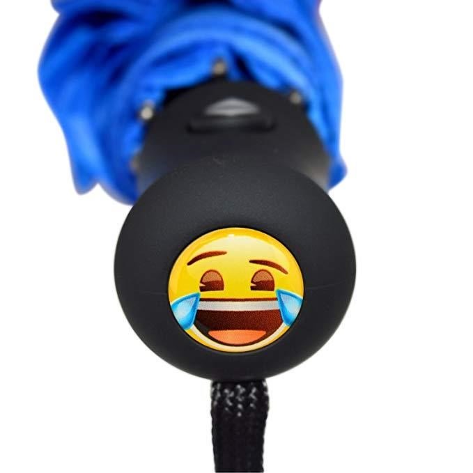 Emoji AutoFold Compact Umbrella, blue (laughing face)